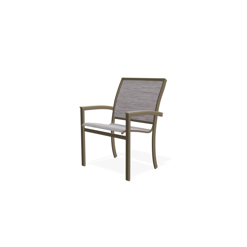 Bazza Sling Aluminum Frame Dining Height Stacking Café Chair with Marine Grade Polymer Arm Accent, Fossil, Beachwood
