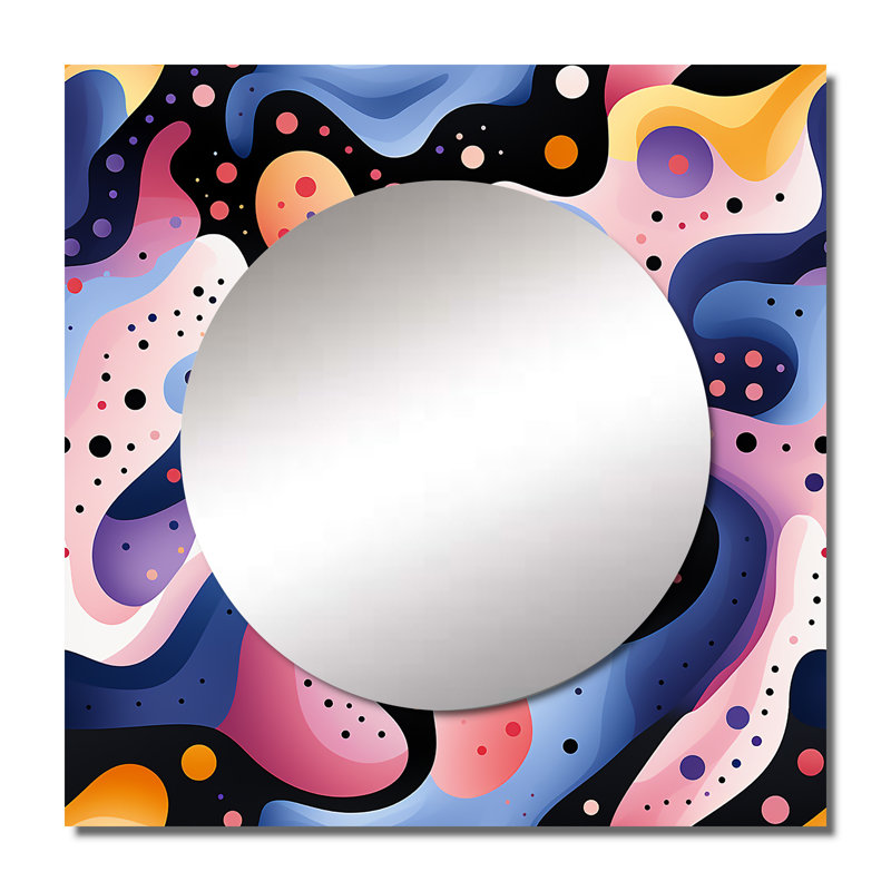 Motif de lignes géométriques froides multicolores - miroir carré moderne pour décoration murale, 23 po x 23 po