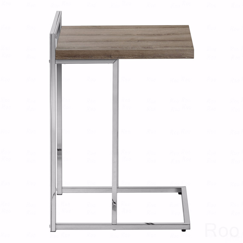 Table d'appoint, en forme de C, bout, côté, collation, stratifié, métal chromé, contemporain, moderne, Brun, Argent argent