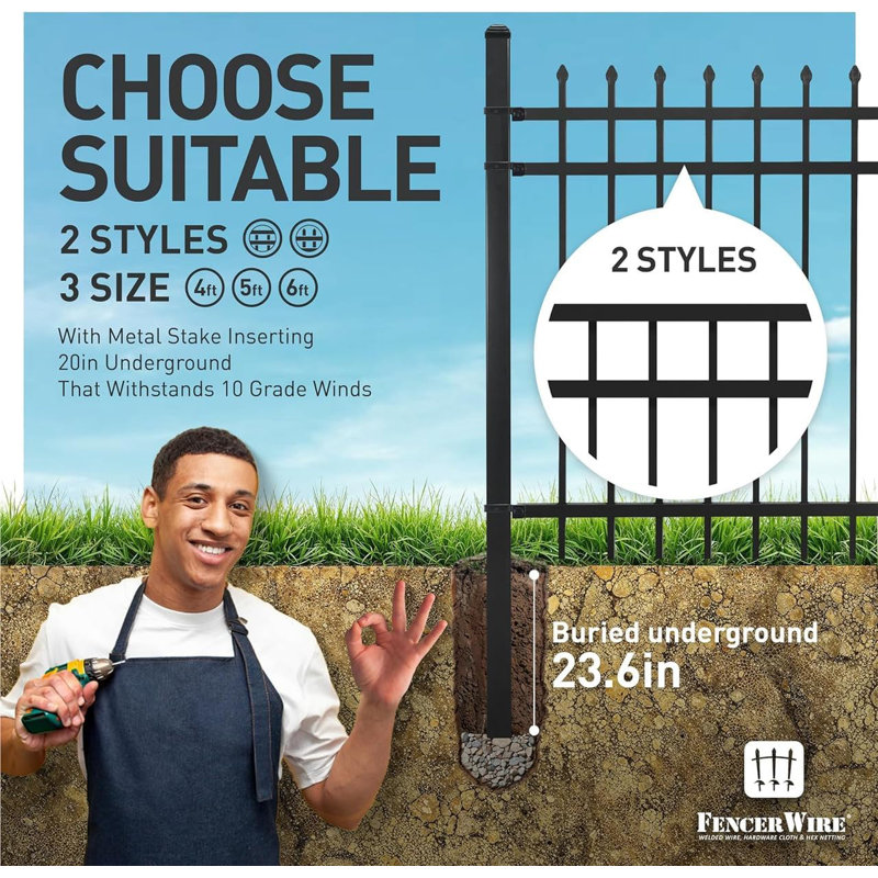Black Heavy Duty Flat Top Metal Fence Panel, 4 ft. x 6 ft.
