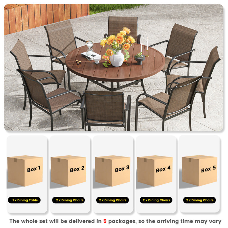 Ensemble repas d'extérieur L 47,2 po Devalious, Bois brossé brun / noir / brun / noir