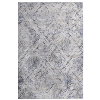 8x10 Blue/grey Geometric Area Rug - Loom & , Non-shedding, Stain , Suited For Living, Dining, Bedroom Living Room, Bedroom, Dining