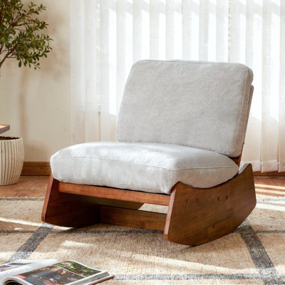 Chenille Upholstered Solid Wood Rocking Chair with Padded Seat and Back