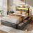 Full Bed Frame With 6 Underbed Drawers And Open Storage Headboard, Upholstered Platform Bed With Adjustable Led Light And Charging Station, No Box Spring Needed-2070954080