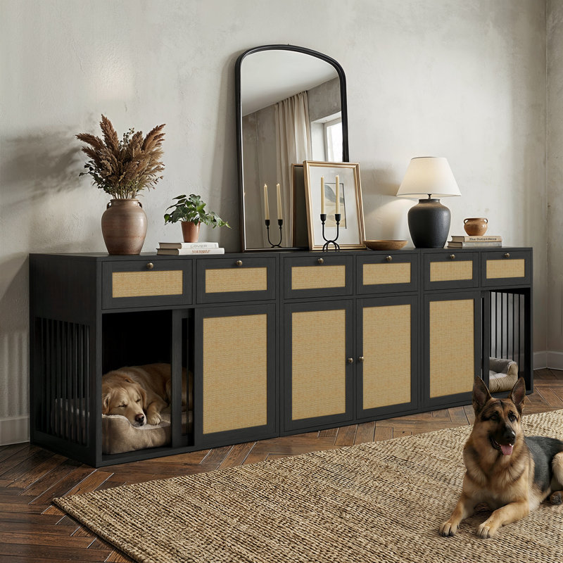 Ensemble 3 pièces de caisses pour chien de ferme Dellarae avec chenils à ouverture à gauche et à droite et armoire de rangement assortie