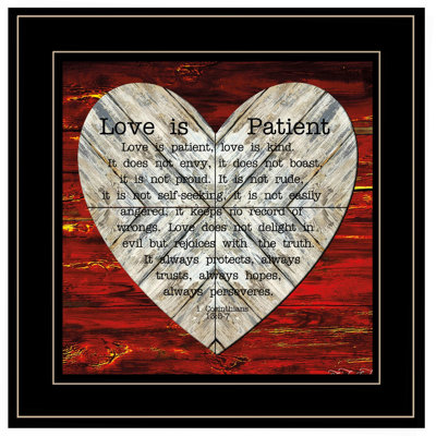 «Love is patient» par Cindy Jacobs, reproduction encadrée prête à accrocher, cadre noir