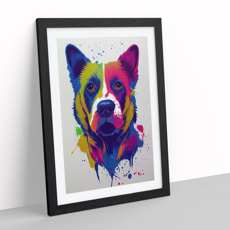 XV1022-1559X Colourful Dog No.3 - Single Picture Frame Print, 64cm H x 46cm W, Black