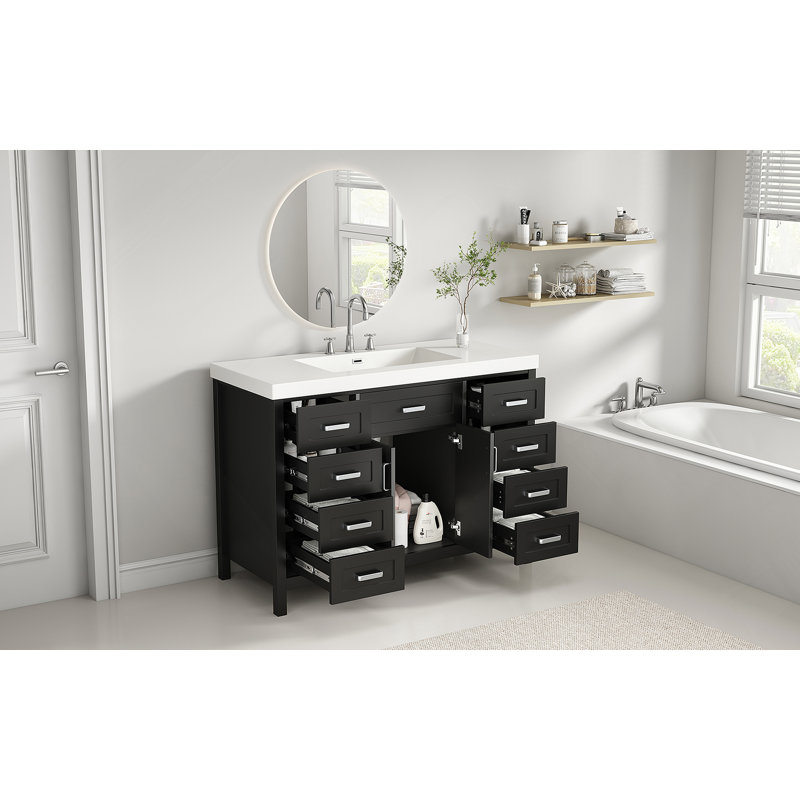 Meuble-lavabo avec lavabo, plusieurs options de rangement, système de fermeture en douceur, conception classique, idéal pour les salles de bain organisées