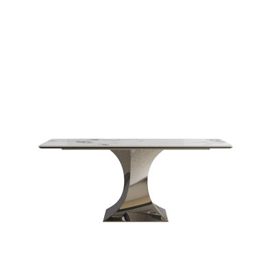 Table de salle à manger 71 "rectangulaire pour 6 à 8 personnes, table de cuisine moderne avec base en sablier en acier inoxydable, grande table de salle à manger- (seulement table)