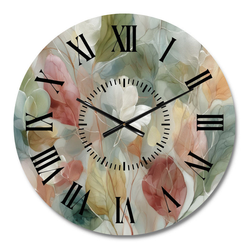Horloge murale botanique en métal Soft Leaves in Hazy, Petit