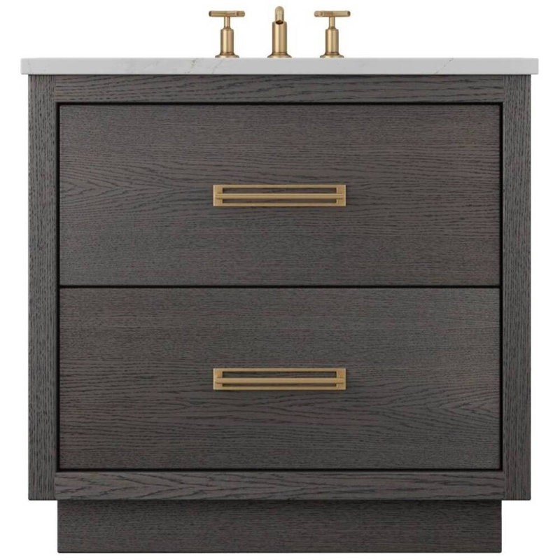 Avalon Two-Drawer Single Bath Vanity, 30", Gray Weathered, Satin Gold