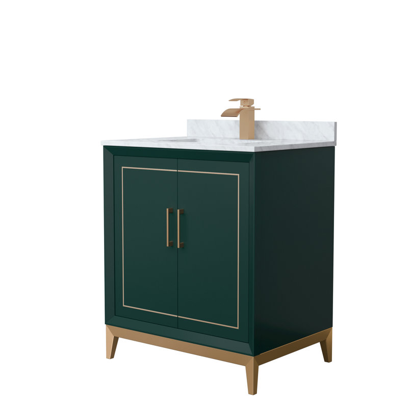 Ensemble de meuble-lavabo simple 30 po Marlena - Marbre de Carrare blanc, Vert, Brun