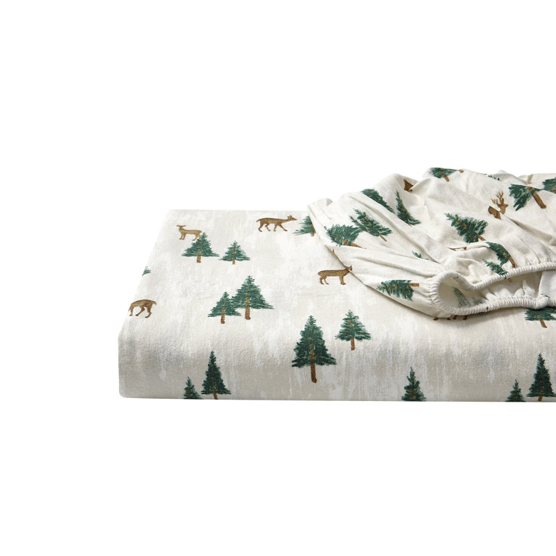 Ensemble de draps 100% coton 200 fils, Ensemble de draps pour lit simple avec 1 taie d'or, Chevreuils