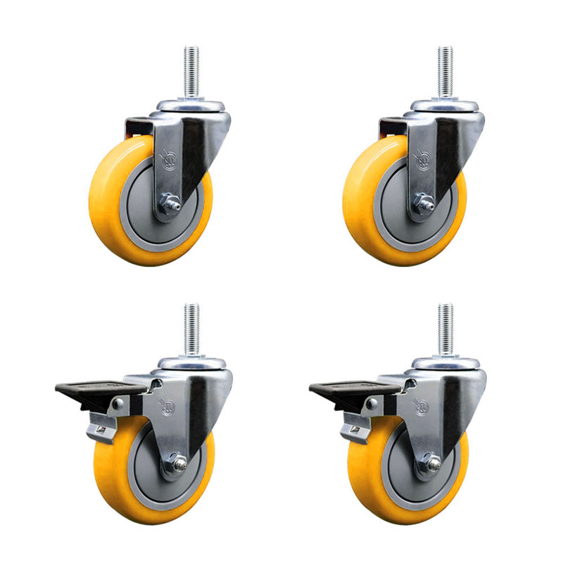 Polyurethane Wheel Swivel ½ Inch Threaded Stem Caster Set SCC