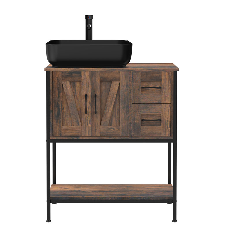Meuble-lavabo simple 30 po avec lavabo sur pied Farmhouse, Noir