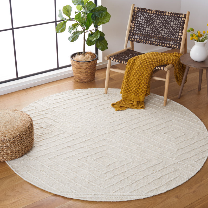 Baughman Handwoven Cotton/Wool Ivory Area Rug, Round 6'