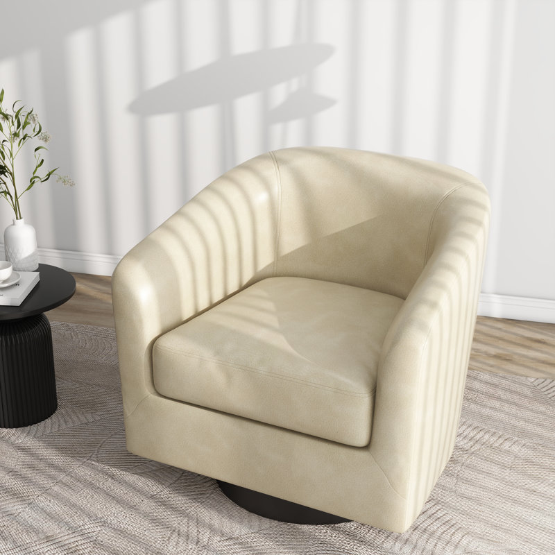 Bennett 73.1 Cm Wide Swivel Barrel Chair, Cream Heathe Faux Leather