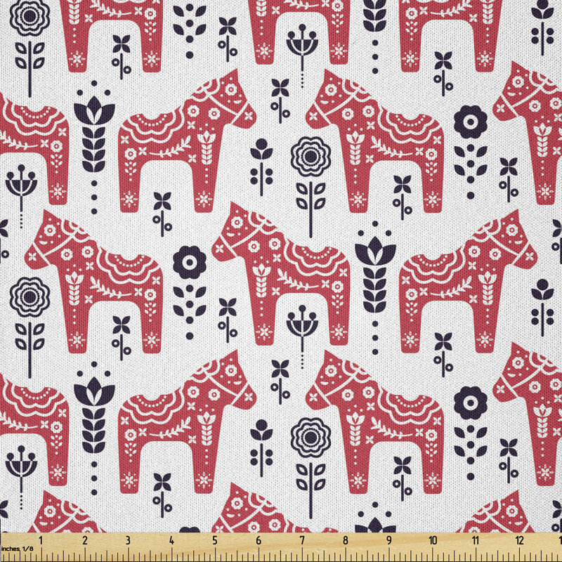 Darinda Folk Inspired Swedish Dala Horse with Floral Ornaments Multi-Purpose Fabric