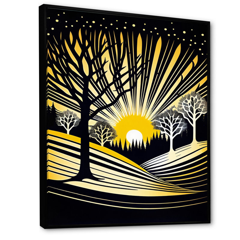 Lever du soleil dans la forêt d'hiver - impression de paysage, H 32 po x l 16 po x P 1 po, Cadre flottant noir
