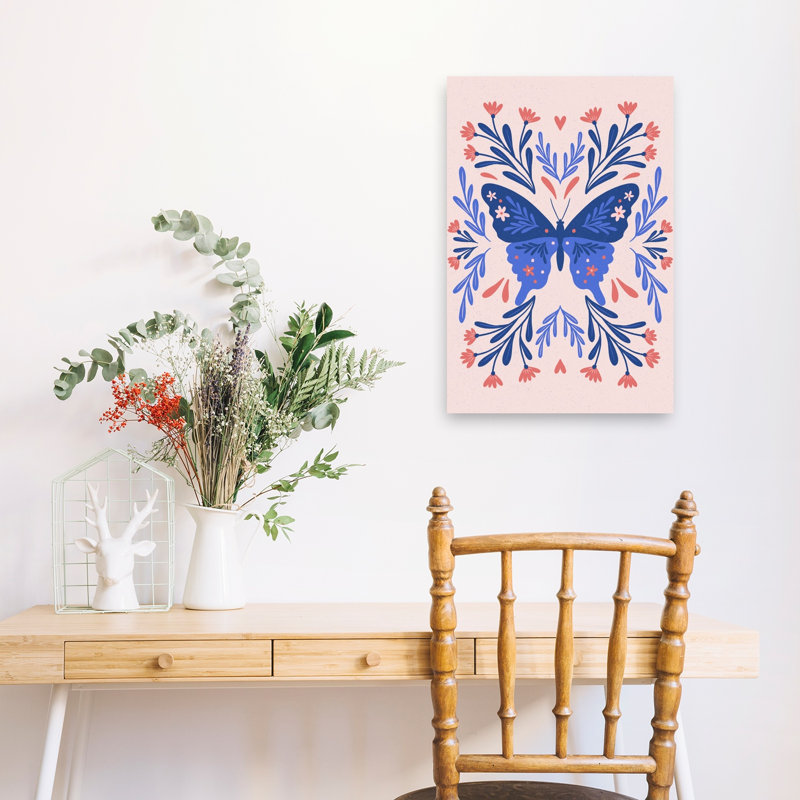 Symmetrical Floral Butterfly Delicate Elegant Organic Butterfly Nature Plant Wall Art Print by Angela Minca - Wrapped Canvas Print