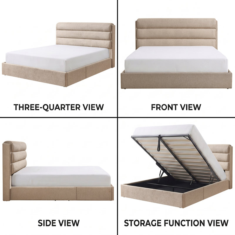 Upholstered Lift-Up Storage Platform Bed, King, Light Brown