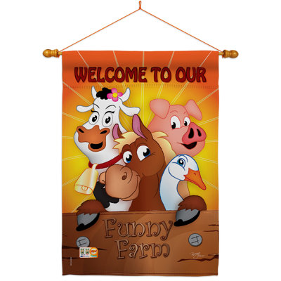 Polyester à 2 faces 40 po x 28 po Funny Farm Ensemble de drapeaux