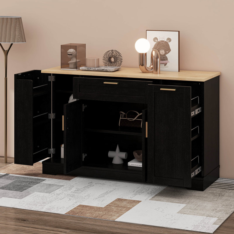 Buffet de rangement multifonctionnel, table de salle à manger extensible, tablettes réglables, support coulissant à 3 niveaux