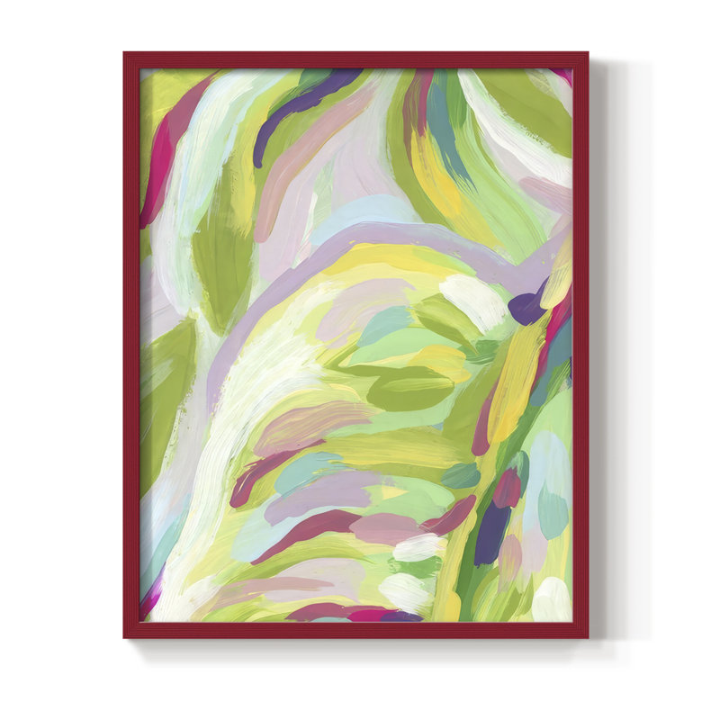 Impression encadrée Bright Tropical Abstraction IV - bois massif, H 15 po x l 12 po, Rouge