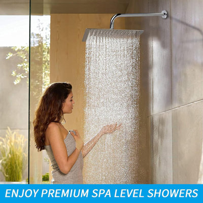 12 Inch Chrome Rain Shower Head, Square Ultra Thin 304 Stainless Steel High Pressure Shower Head Waterfall Full Body Coverage Waterfall Shower Head