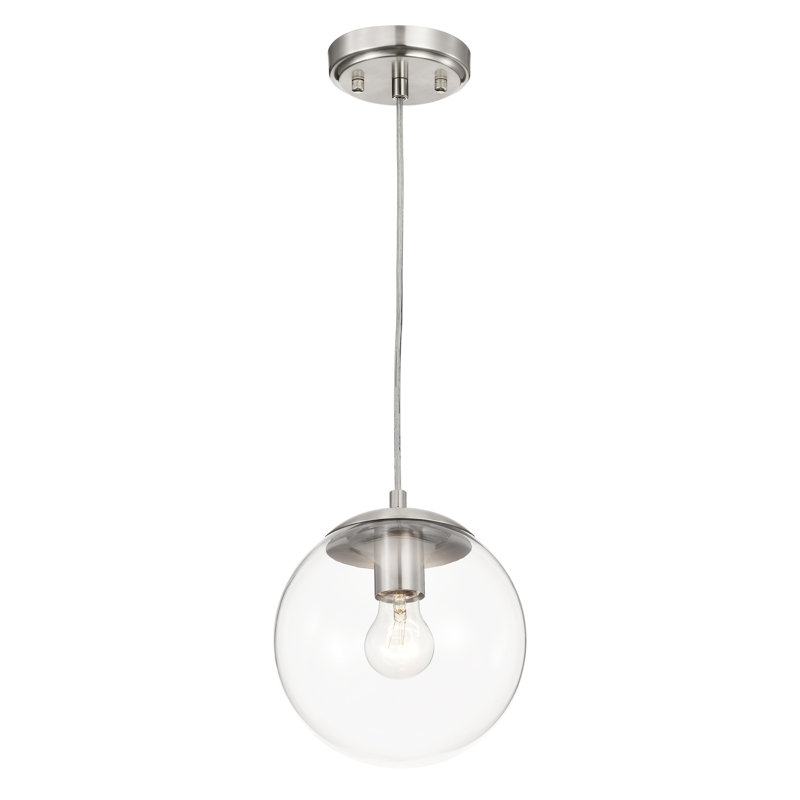 Mini-luminaire suspendu 1 lumière avec globe en verre transparent Mateo, Nickel brossé