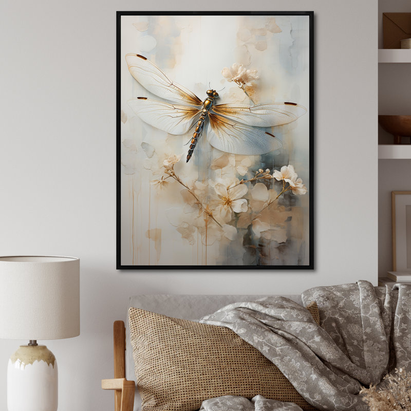 Dragonfly Delight - Dragonfly, reproduction sur toile encadrée, H 32 po x l 16 po x P 1 po, Cadre flottant noir