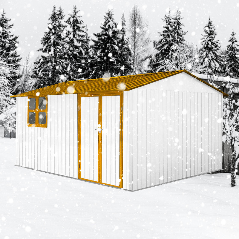 Remise en métal 10 pi x 12 pi pour le jardin - Toit imperméable, porte verrouillable et rangement extérieur pour ventilation, avec fenêtre