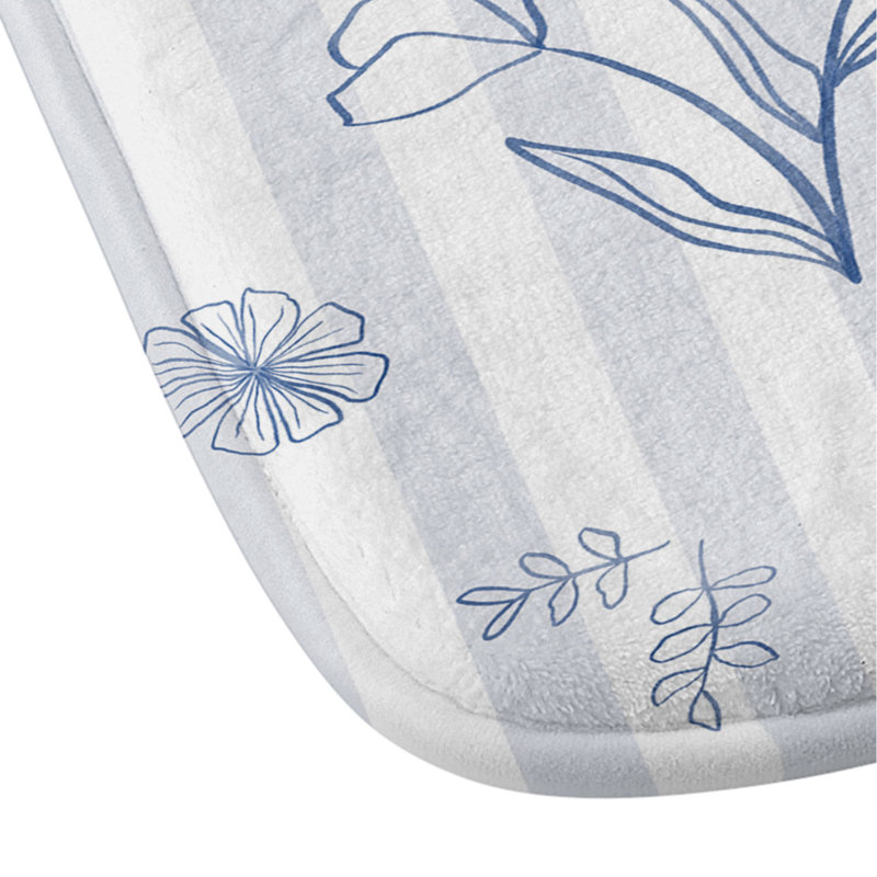 Menina Lisboa Striped Cottagecore Florals Memory Foam Bath Mat, Single - 21" L x 34" W