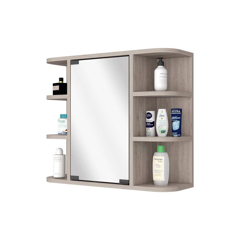 Armoire à pharmacie avec six tablettes et armoire à miroir, Naturel