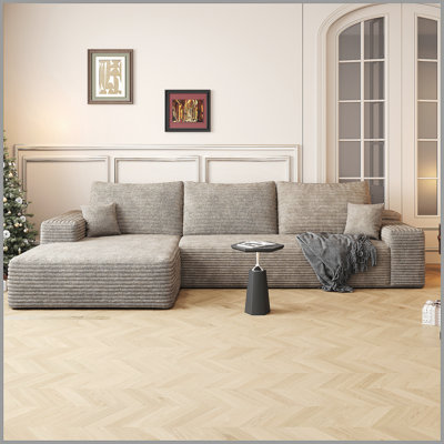 Canapé modulaire 107 po avec méridienne en L 107 po, canapé modulaire moderne avec assise profonde, fauteuils rembourrés pour la chambre à coucher du salon, aucun assemblage requis, chameau (tissu velours côtelé moelleux)