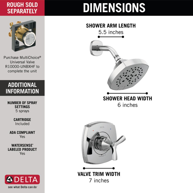 Stryke 14 Series Shower Faucet Trim with Diverter and Monitor, Chrome