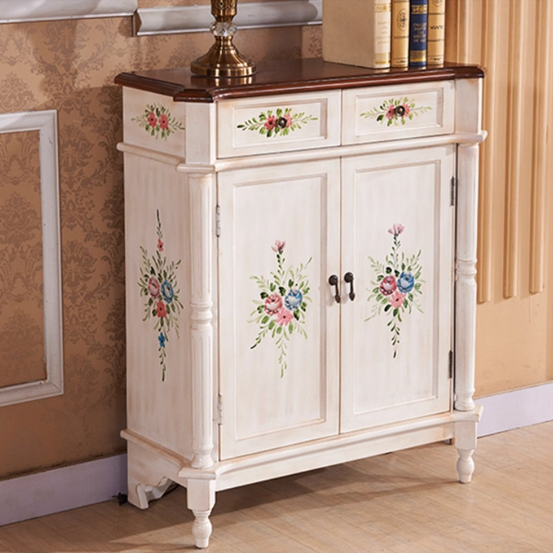 White Solid + Manufactured Wood Shoe Storage Bench
