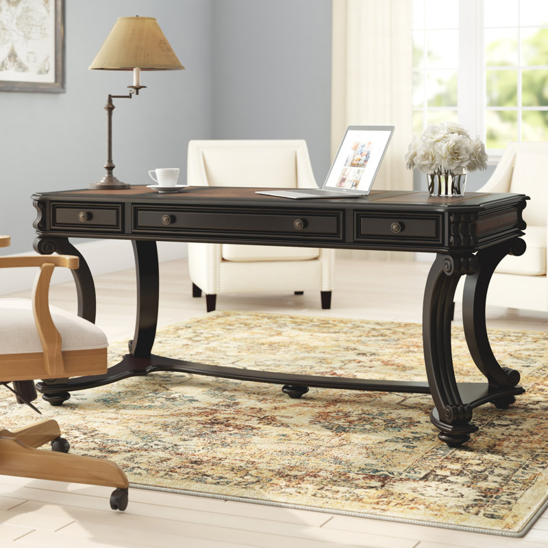 Black Traditional Wood Home Office Desk with Drawers