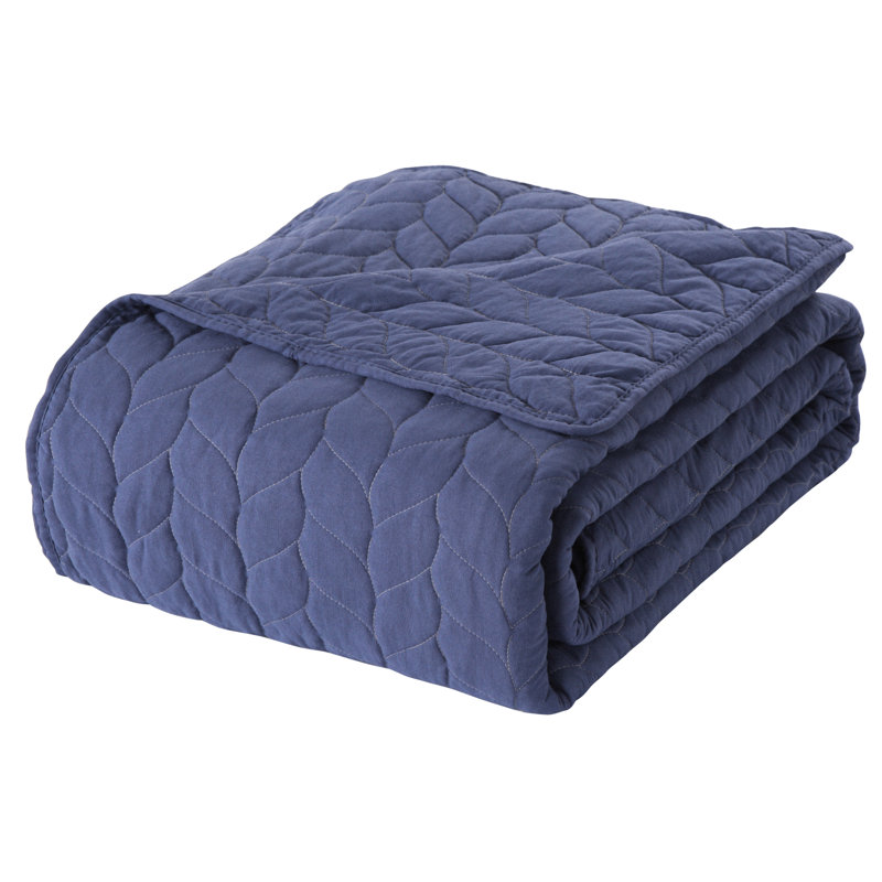 P_leaf Quit Quilt, Navy Blue, King Quilt + 2 Shams