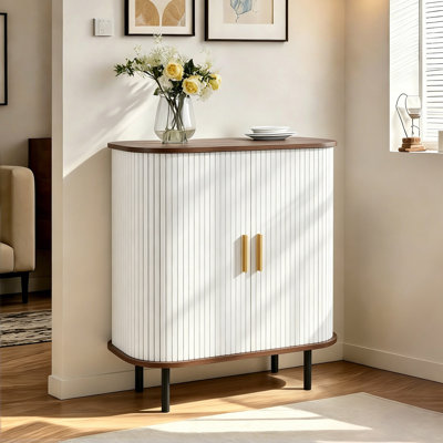 28.35"Modern Fluted Wine Bar Sideboard Cabinet With Adjustable Shelves and Hidden Storage 
