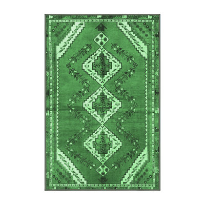 Tapis vert / ivoire / gris en laine tissé à la machine Genya