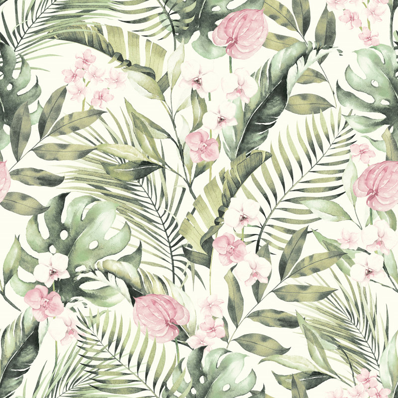 Papier peint floral Harrietta, Vert clair