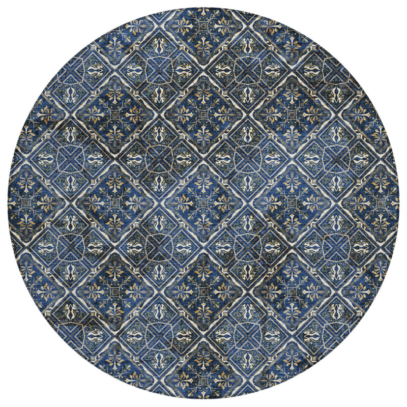 Machine Washable Indoor/Outdoor Chantille ACN2692 Casual Rug, Navy, 8' Round