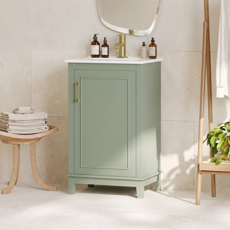 Compact Freestanding Bathroom Vanity with Ceramic Sink, Green