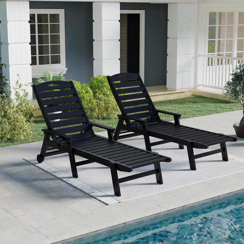 Chaises longues d'extérieur inclinables avec rangement (ensemble de 2), Gris foncé