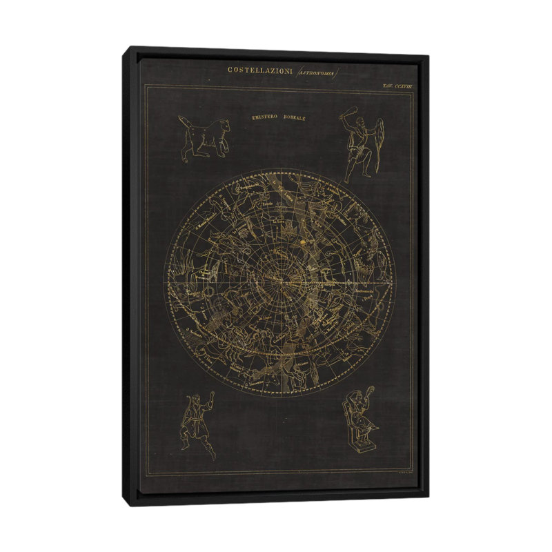 Costellazioni i, impression sur toile tendue, H 26 po x l 18 po x P 1,5 po, Toile avec cadre noir, Pas de tapis