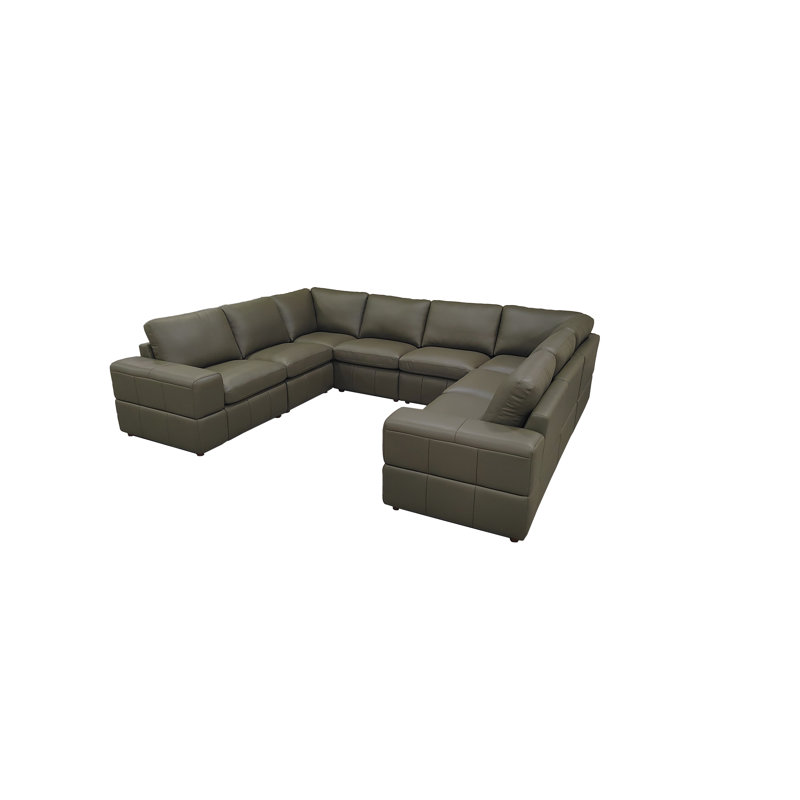 Setemnu Leather Match Large Seating Modular Sectional, 33" H x 131" W x 103" D, Olive Green Leather Match