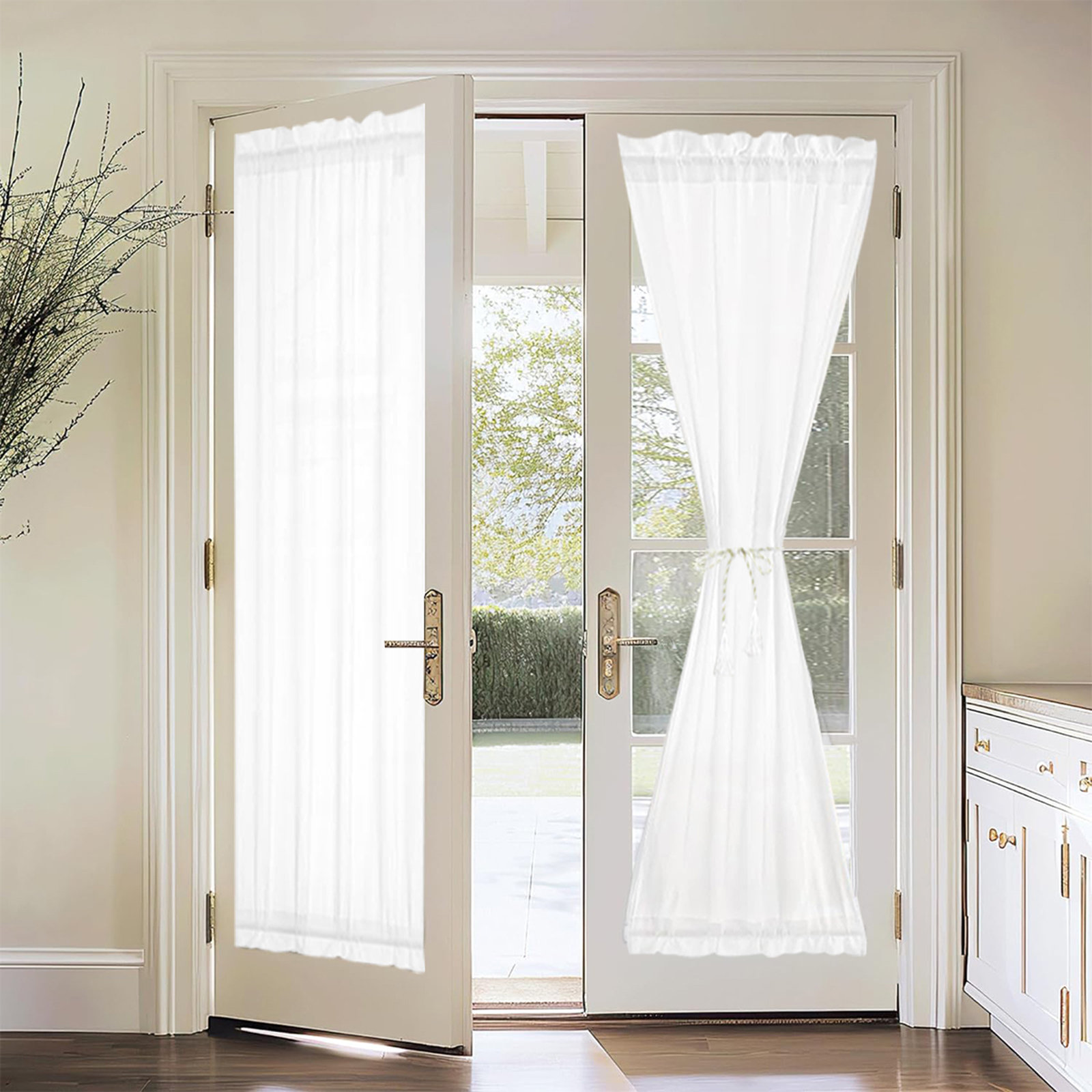 Ebern Designs Privacy Non-See-Through Door Sheer White French Door Curtain | Wayfair