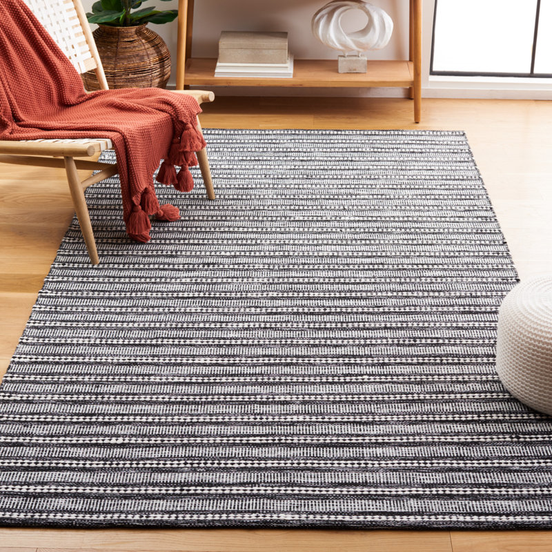 Black and Ivory Kilim Flatweave Striped 5' x 8' Area Rug