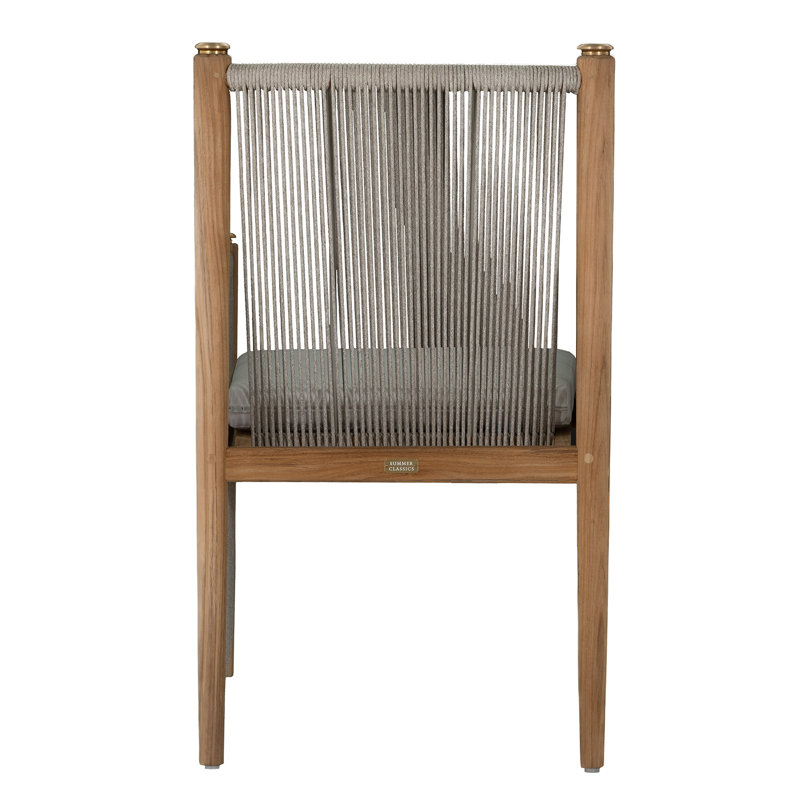 Pacifica Outdoor Teak Dining Armchair with Sunbrella Cushion, Perigold Piccadilly Stripe Ash, No Welt